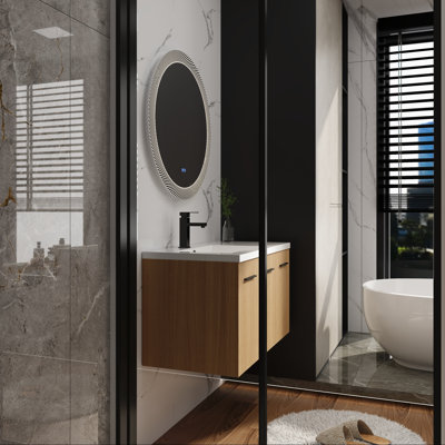 36" Light Oak Wall-Mounted Vanity with Left Sink and Three Doors