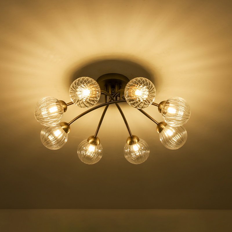 8-light Striped Glass Globe Semi-flush Mount