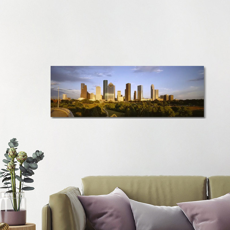Skyscrapers Against Cloudy Sky, Houston, Texas, USA 1 Piece Wrapped Canvas Panoramic Wall Art