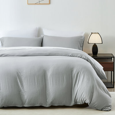 Housse de couette grise pleine grandeur avec fermeture à glissière Kakijumn, comprend 1 housse d'édredon 80 po x 90 po et 2 taies décoratives 20 po x 26 po
