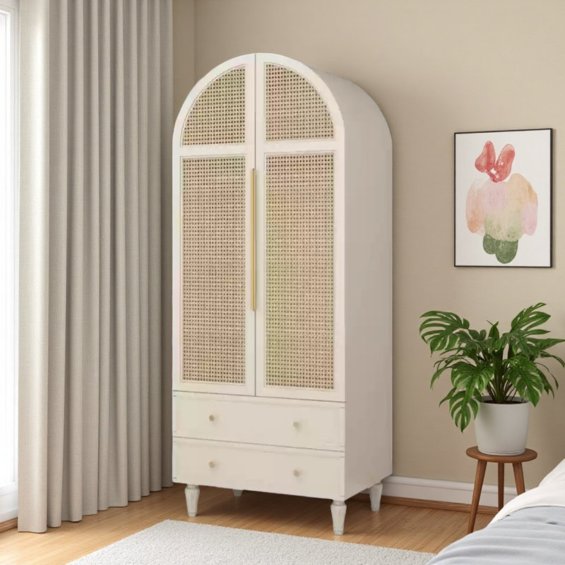 Armoire simple en rotin de style américain à double porte, Blanc