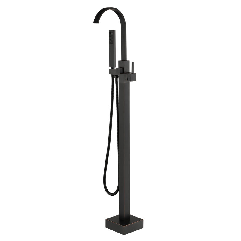 Single Handle Floor Mounted Freestanding Tub Filler with Diverter and Handheld Shower, Venetian Bronze
