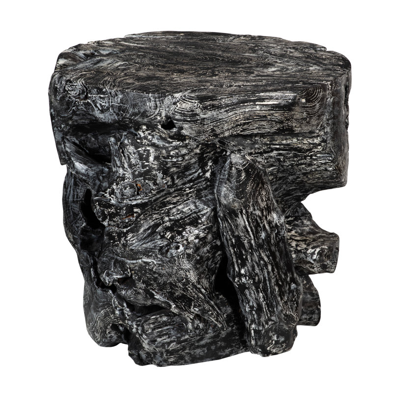 Black Wash Solid Wood Tree Stump End Table