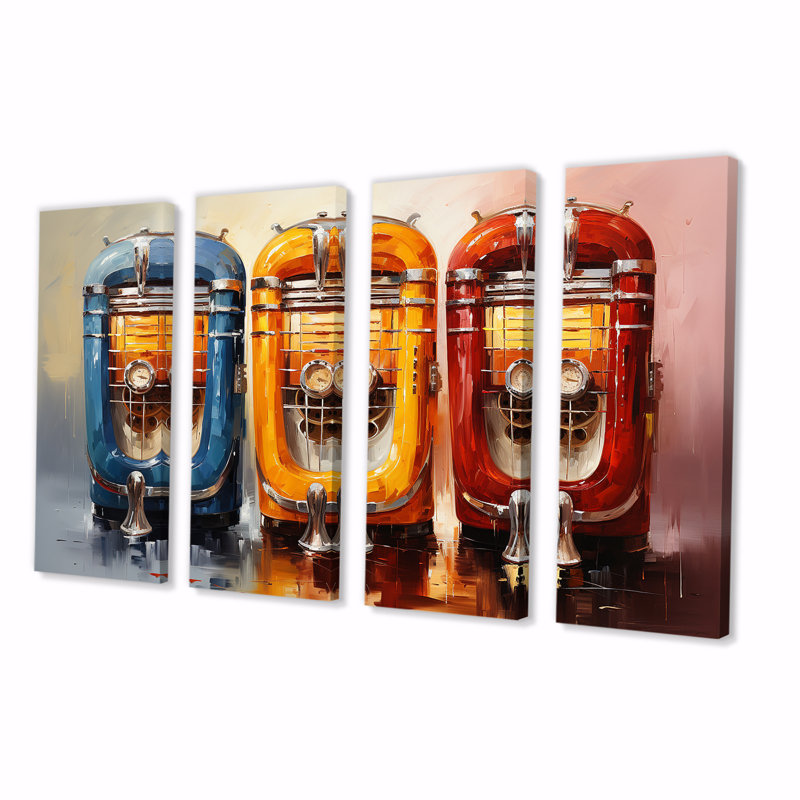4 pièces de décoration murale Coloful Modern Jukebox Jams I - Jukeboxes, H 28 po x l 48 po