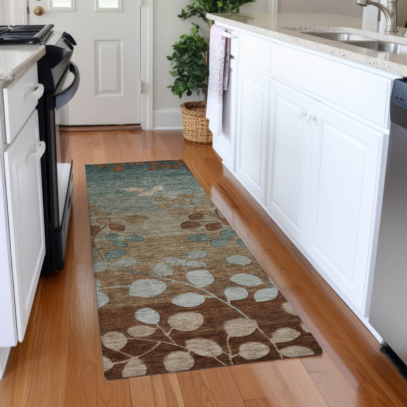 Machine Washable Indoor/Outdoor Xhevrie Mocha Rug, Runner 2'3" x 7'6"