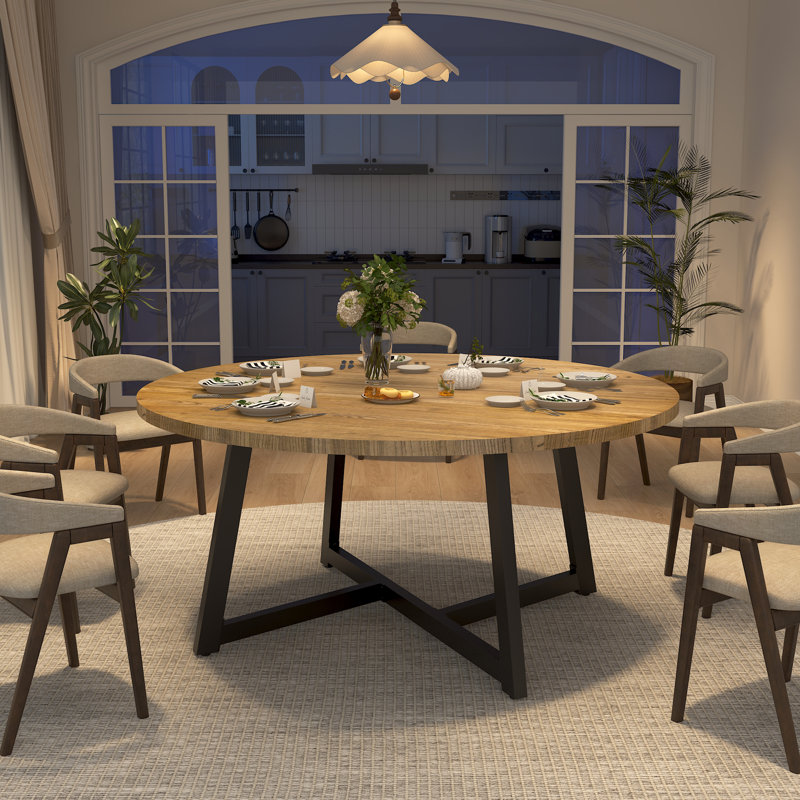 59.1" Solid Wood Round Dining Table For 4-8 Persons