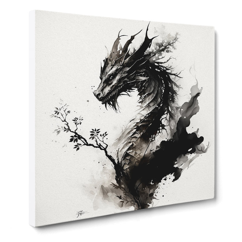 Dragon Ink Wash - Wrapped Canvas, 50cm H x 50cm W x 3cm D