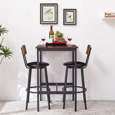 Ensemble de table de bar avec 2 tabourets de bar en polyuréthane avec dossier, brun rustique, l 23,62 po x P 23,62 po x H 35,43 po