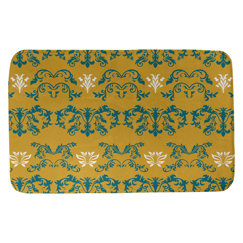Tapis pour salle de bain Jacksonville, l 21 po x L 34 po, Bleu sarcelle / or / blanc