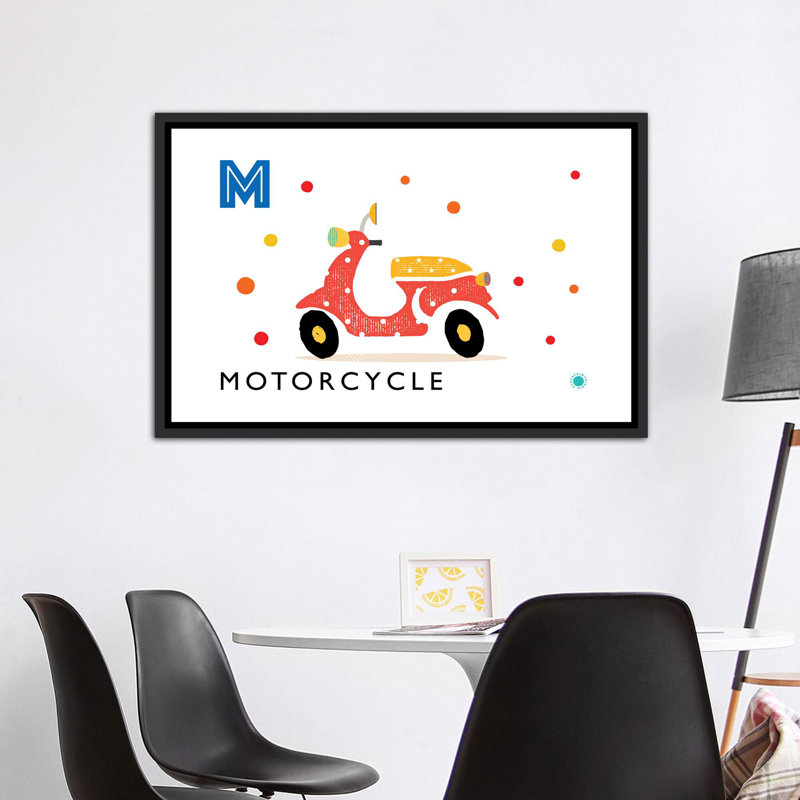 «M Is for Moto» - impression d'art graphique, Pas de tapis, H 40 po x l 60 po x 1,5 po, Toile avec cadre noir patiné
