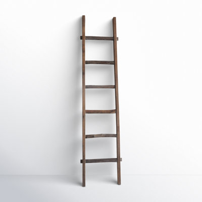 Decorative Wooden Ladder Storage for Living Room and Home Decor - Modern Wall Leaning Ladder Accent for Blanket Rack and Multi-Use Storage - 76"