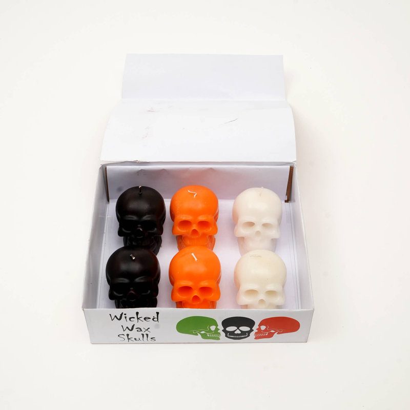 Boîte de bougie crâne d'Halloween multicolore - 6 pièces