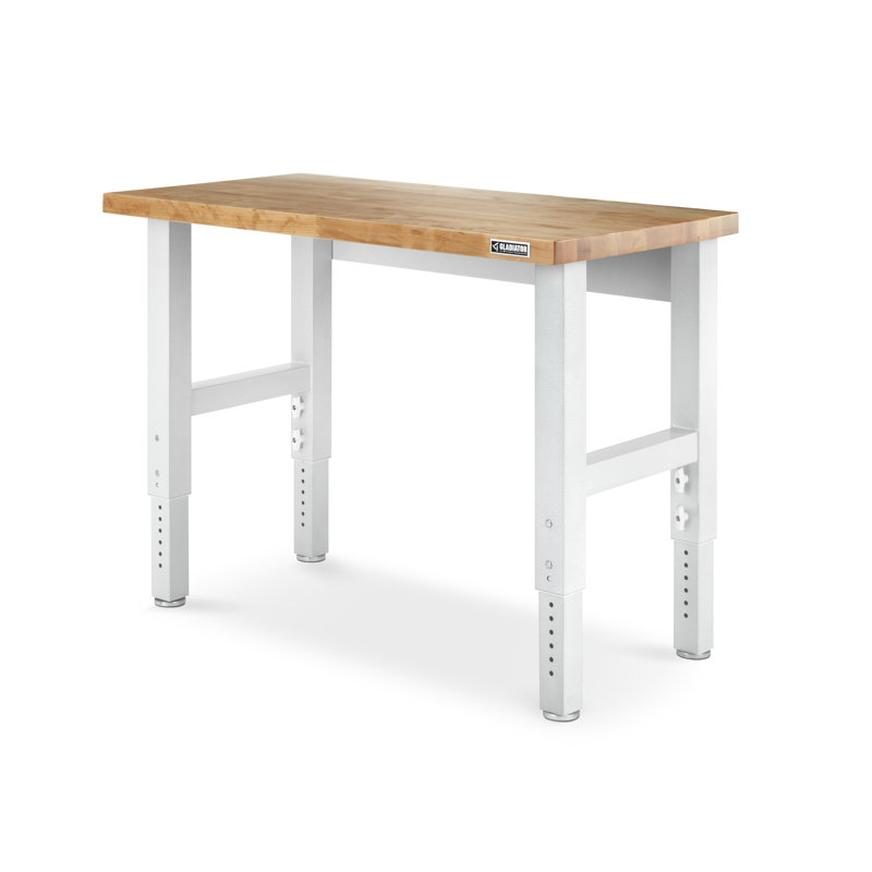 Adjustable Height Hardwood Workbench, White, 40.8" H x 48" W x 25" D