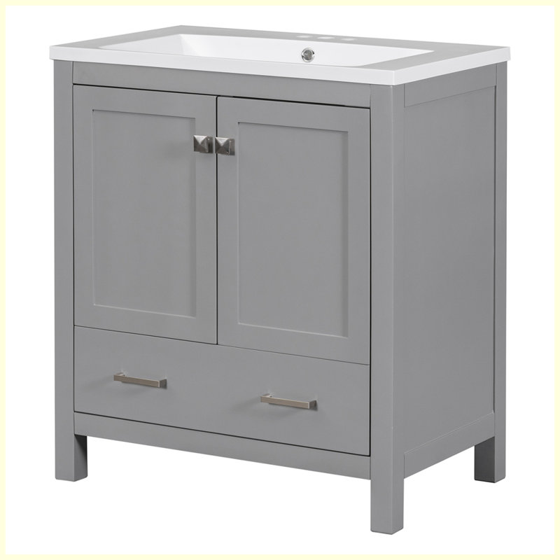 Meuble-lavabo moderne avec lavabo simple et tiroir, Gris