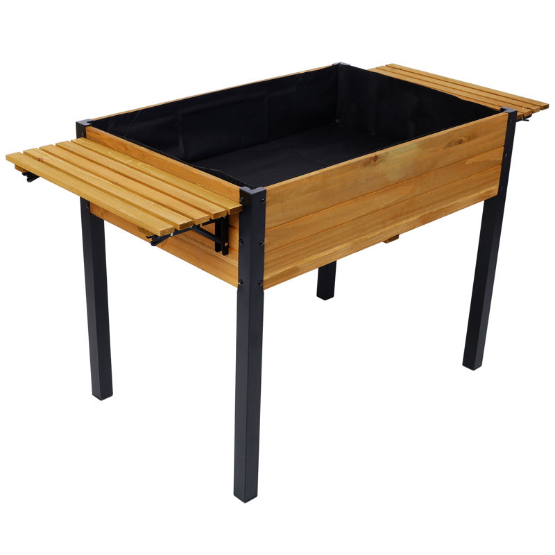 Raised Garden Bed, Metal Leg Wood Planter Boxes With Folding Storage Shelf,Elevated Planter Box For Growing Fresh Herbs, Vegetables, Flowers Great For Outdoor Patio, Deck, Balcony