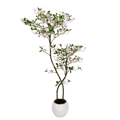 5FT Artificial Floral Scent Tree Realistic Pink Blossom Faux Tree with UV-Resistant Leaves, Maintenance-Free Fake Tree for Home Office Living Room Bedroom Bathroom Wedding Par