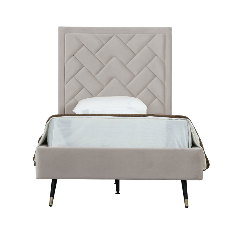 Toshiye Upholstered Platform Bed, Twin, Beige