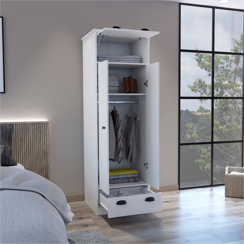 Armoire Falkland avec 1 tiroir et 1 tiroir à charnière avec poignées, Blanc