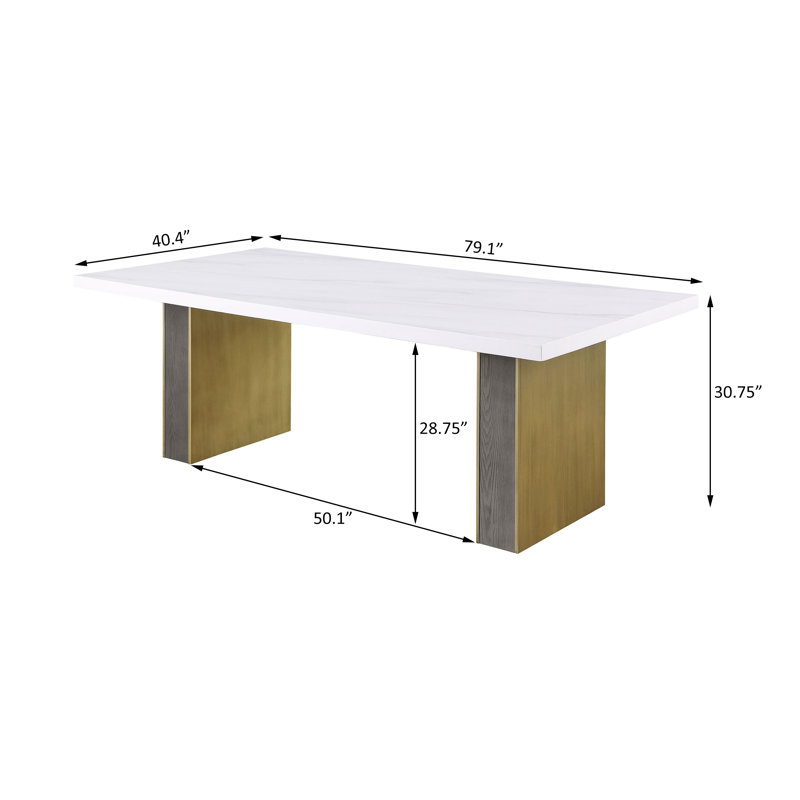 Carla Rectangular White and Gold Marble Top Dining Table