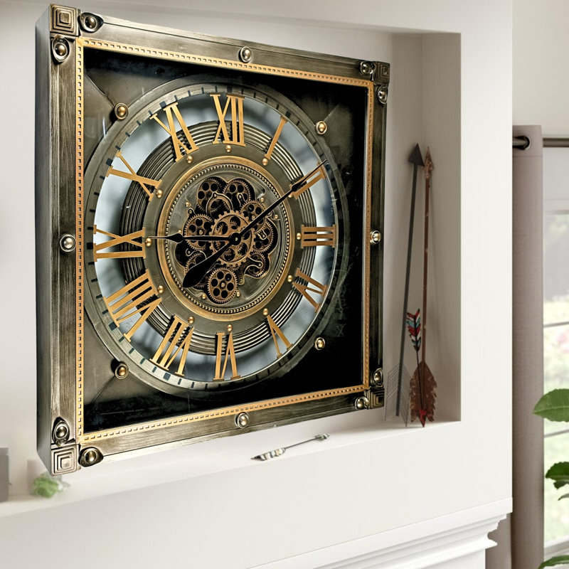 THE GEARS CLOCK Wall Clock with Real Moving Gears LU-LI_ 32 in Square BRONZE-ANTIQUE