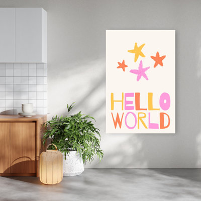 «Hello World Stars Colorful Playful Abstract Landscape Nature», reproduction d'art murale