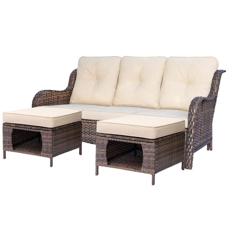 Canapé d'extérieur rectangulaire avec coussins de 71,26 po de largeur Seob, Beige