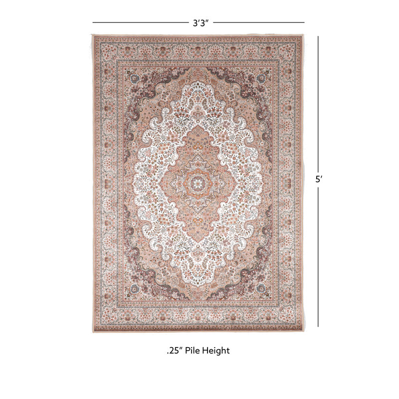 Breedlove Traditional Machine Woven Flatweave Ivory and Gold Area Rug with Non Skid Backing, Rectangle 3'3" x 5'