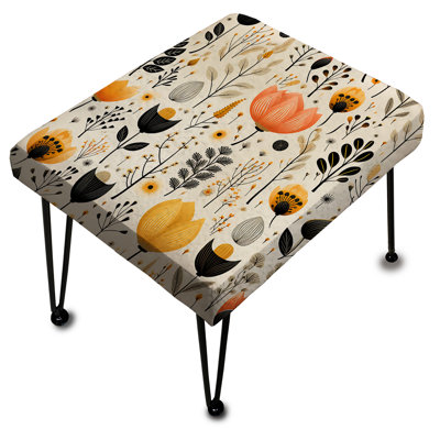 Beige bohémien à motif floral - Repose-pieds rectangulaire floral