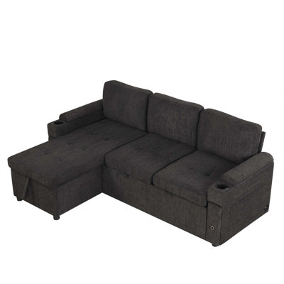 83.5" L-Shaped Sofa Couch Convertible Sofa Bed Sectional Sofa With Ample Storage Space, Two Cup Holders And Two USB Ports For Living Room by Latitude Run