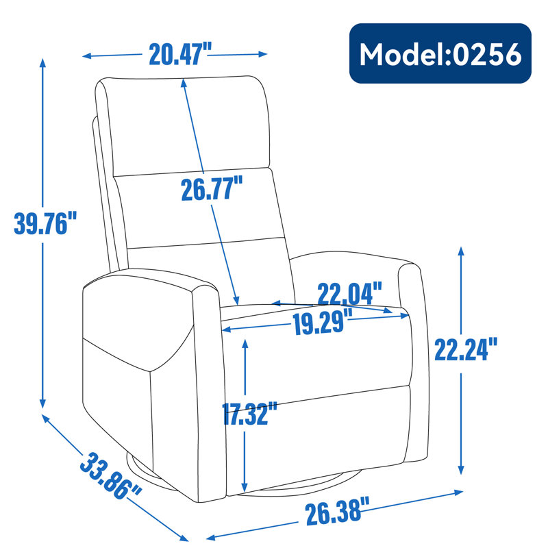 Manual Recliner Chair With Rocker And Swivel In Fabric For Living Room, Gray Fabric
