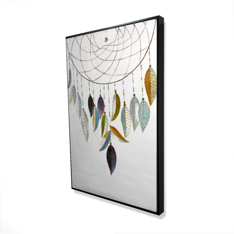 Capteur de rêves avec impression de plumes sur toile, H 36 po x l 24 po