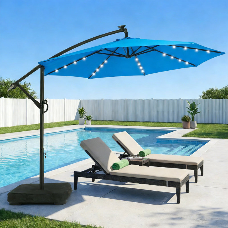 Parasol d'extérieur en porte-à-faux à DEL 10 pi, Bleu royal