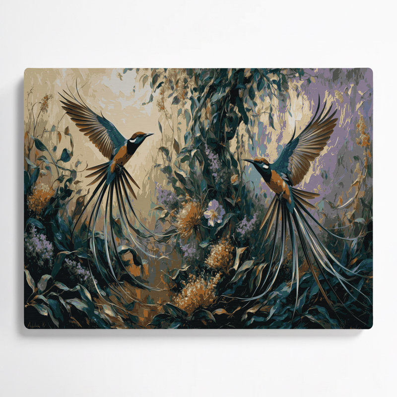 Oiseaux, paradis africain, mouchoir gris, art mural en métal, H 16 po x l 20 po