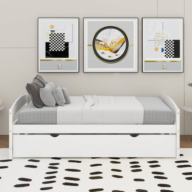 Twin Size Platform Bed With Trundle, White