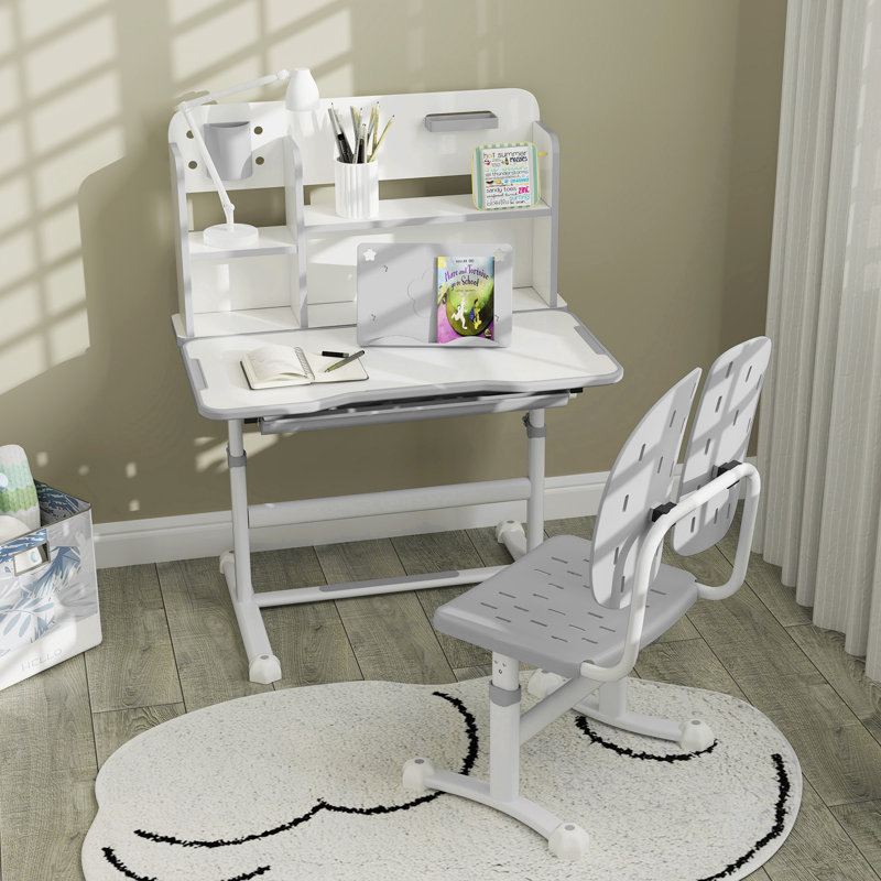 Abbygael Kids 2 Piece Rectangular Desk Or Activity Chair and Chair Set, Grey