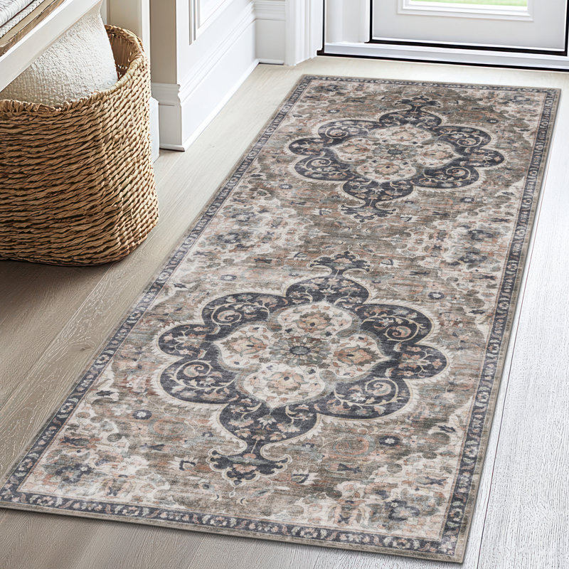 Lefkothea Joy Vintage Machine Washable Area Rug, Runner 2'6" x 10', Brown Beige