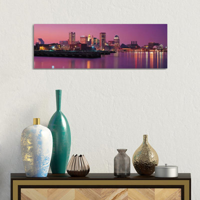Baltimore Panoramic Skyline Cityscape (Evening) 1 Piece Wrapped Canvas Panoramic Wall Art