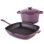 Batterie de cuisine en fonte 3 pièces BergHOFF Neo, poêle gril et cocotte ronde, mauve