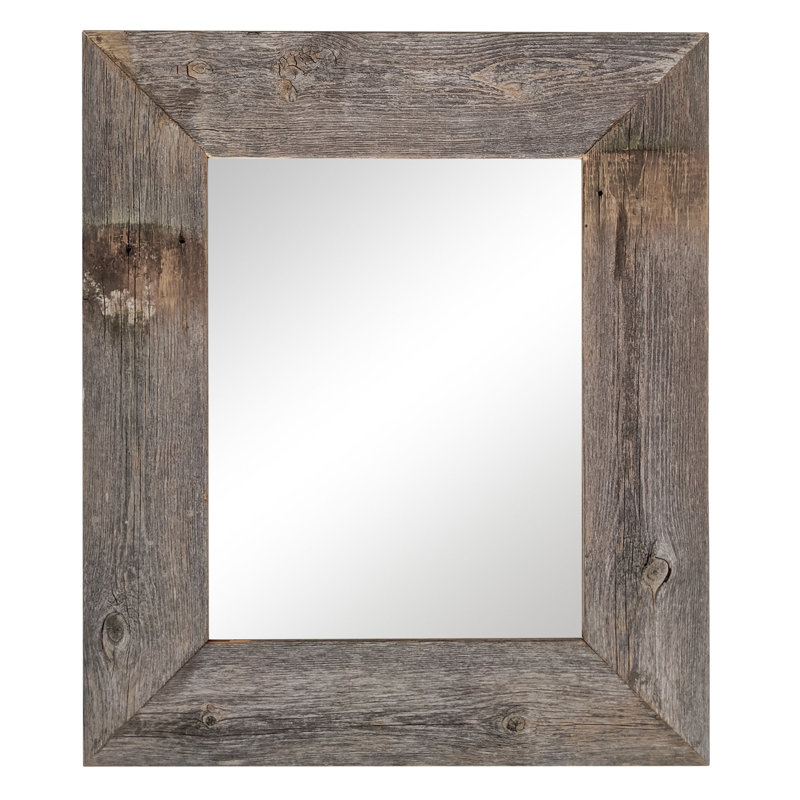 Cy Solid Wood Flat Wall Mirror, 26" H x 22" W, Natural