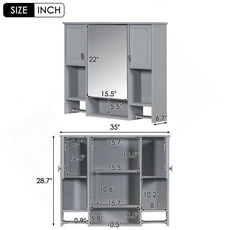 Armoire à pharmacie murale avec barre à serviettes 35 po x 28 po, Gris