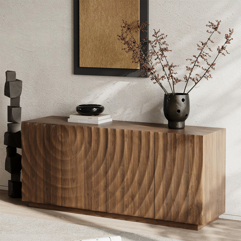 59 Inch Wide Rectangular Sideboard with 3D Water Ripple Pattern and Ample Storage