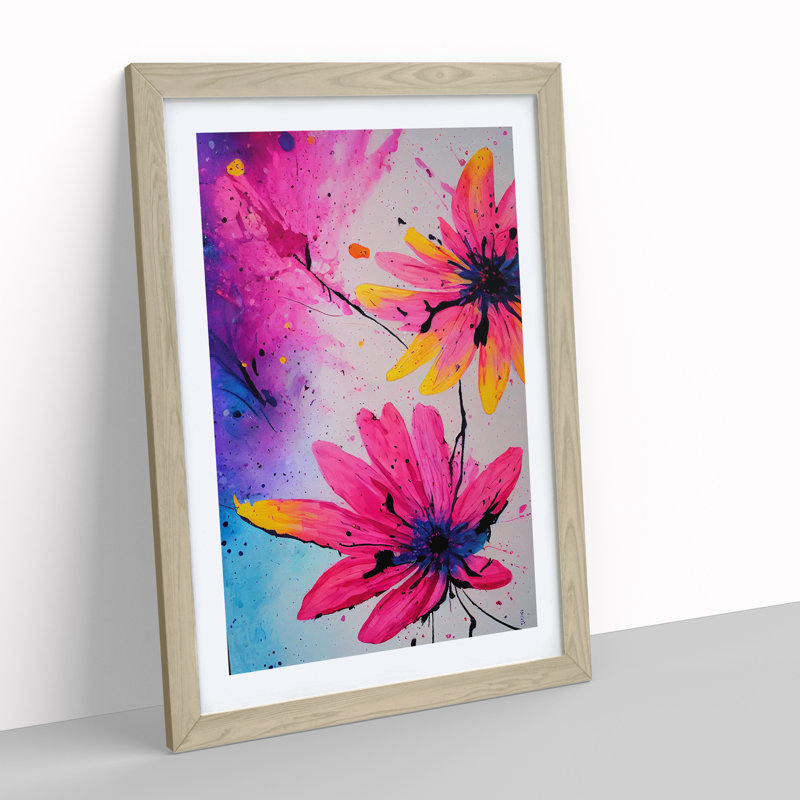 Pretty Painted Flowers No.2 Abstract - Single Picture Frame Painting, 64cm H x 46cm W x 2cm D, Oak Framed