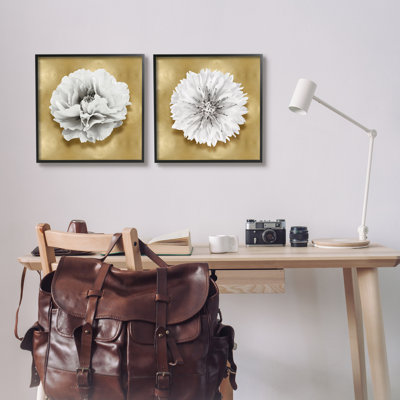 Stupell Industries White On Glam Flowers 2 Piece Framed Giclee Art Set Design By Caroline Kelly