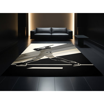 Tapis rayé gris et noir Soft Plush Eilers Baseball