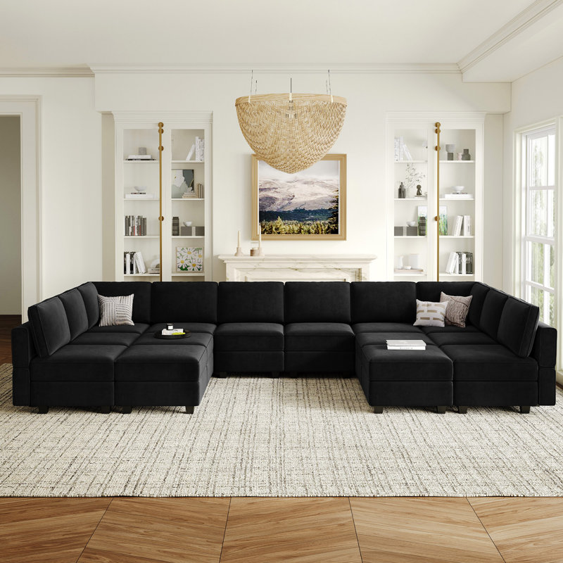 Wylodene Velvet Sectional Reversible, Black Velvet