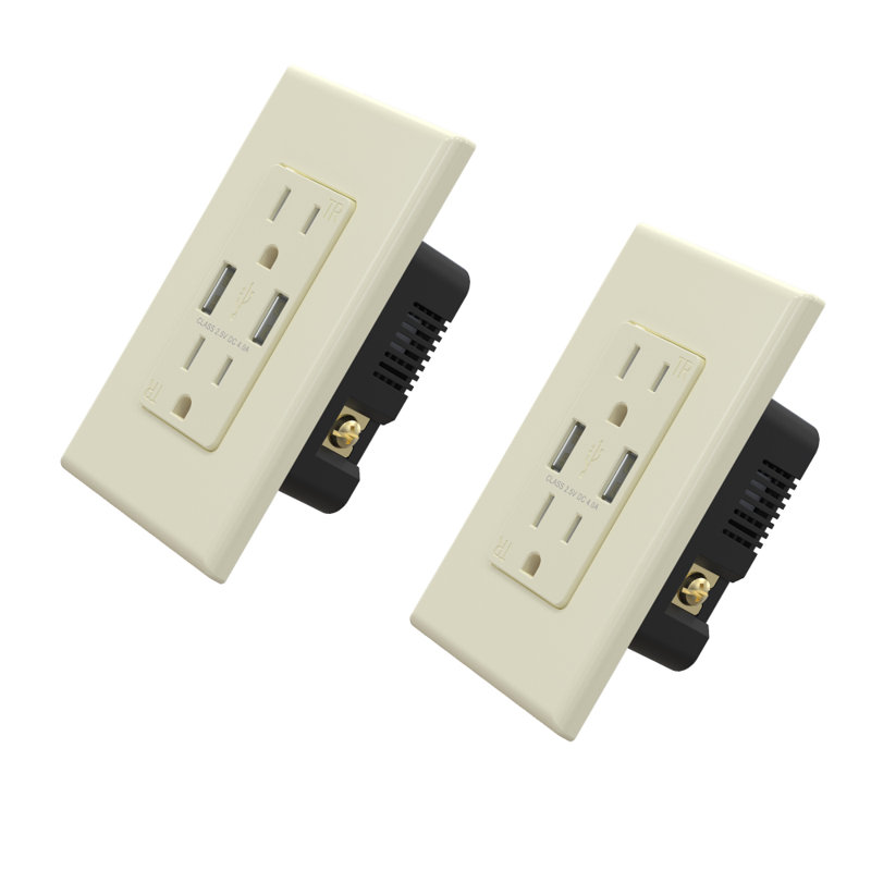 15 Tamper Resistant Duplex Outlet, 2, Light Almond