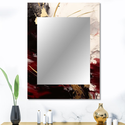 Gold and Red Fluid Fusion I - Abstract Unique Wall Mirror, Gold Mirror, Printed Metal Art