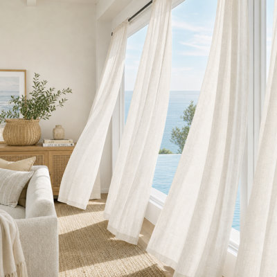 Semi-Sheer Linen Curtains, 2 Panels, with Rod Pocket & Back Tab