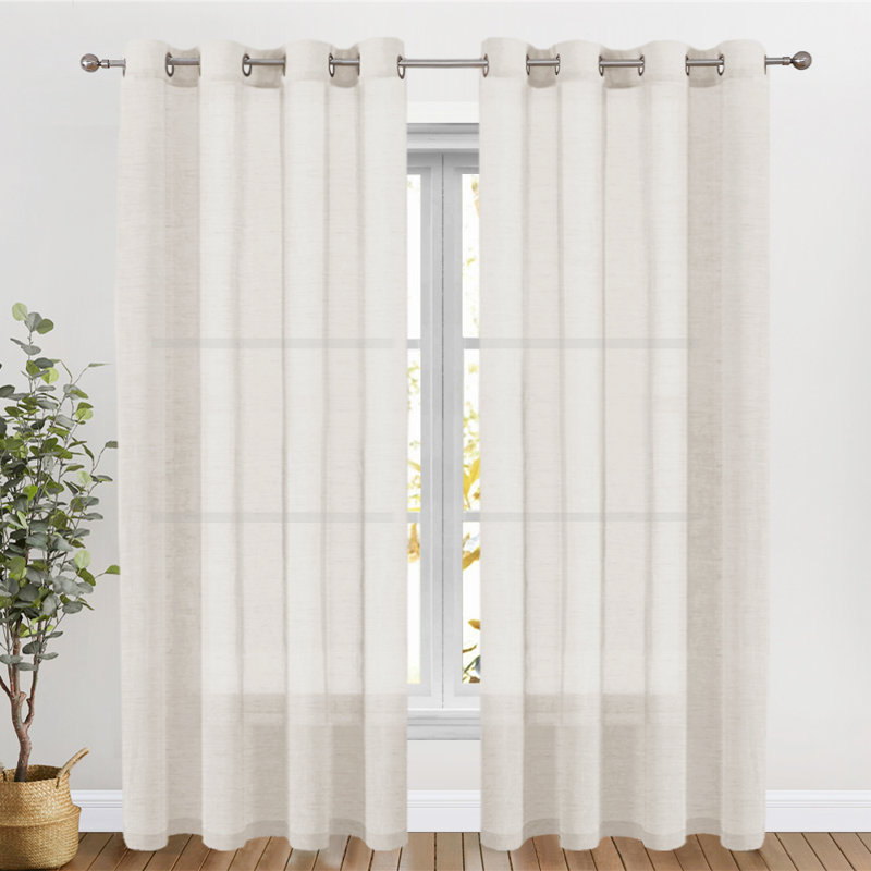Paire de rideaux semi-transparents avec œillets Dawan, Naturel, L 52 po x L 84 po