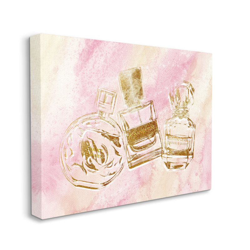Arrangement de bouteille de parfum «Glam Gold» par Ziwei Li - impression, Toile tendue, H 36 po x l 48 po
